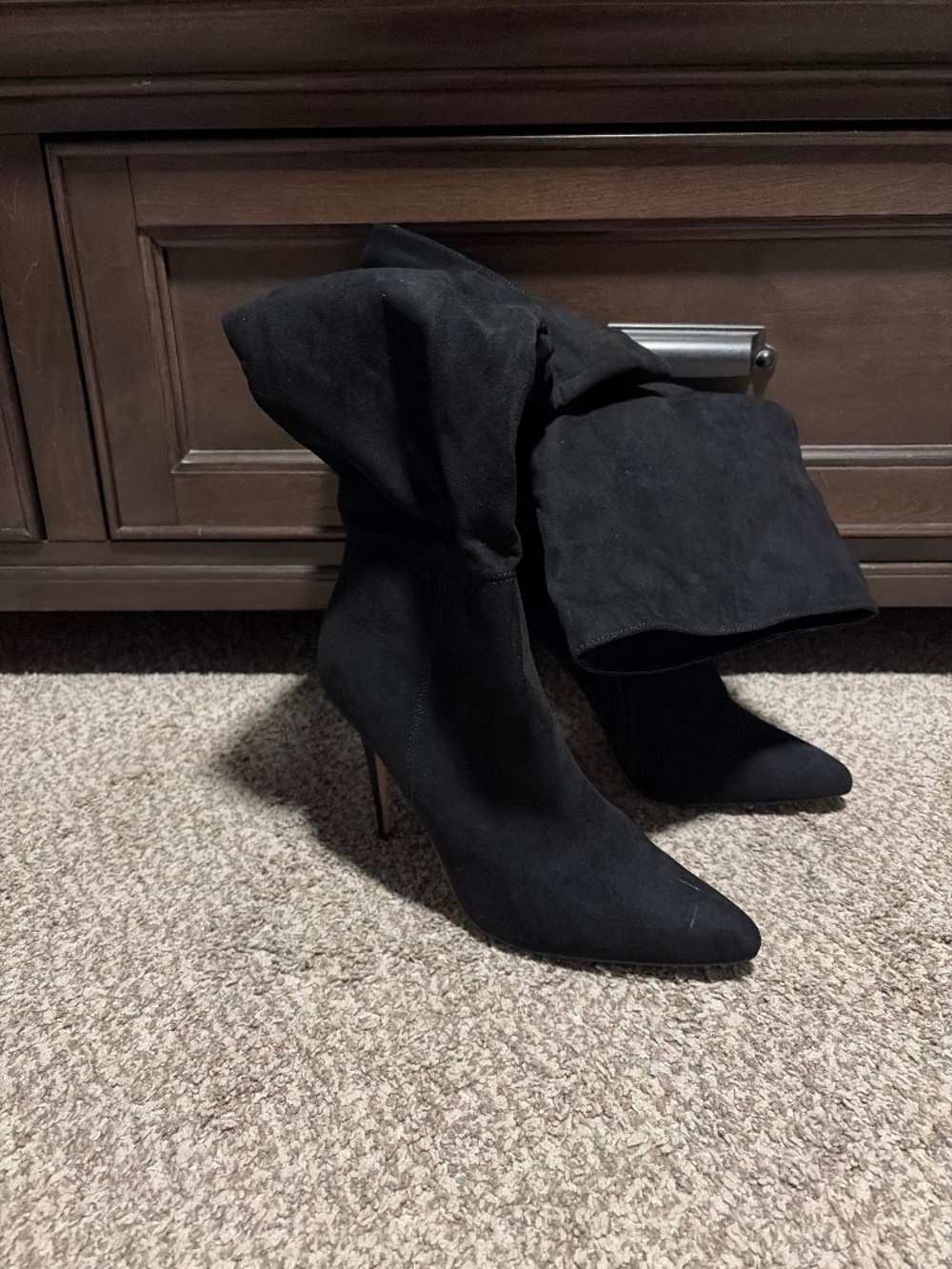 Black suede knee high stiletto boots